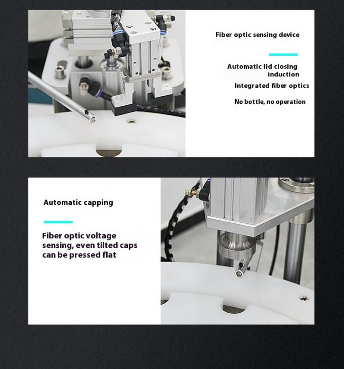 Hoge snelheid automatische productielijn voor het vastmaken van parfumnootjes en het drukken van plastic fleskappen 9